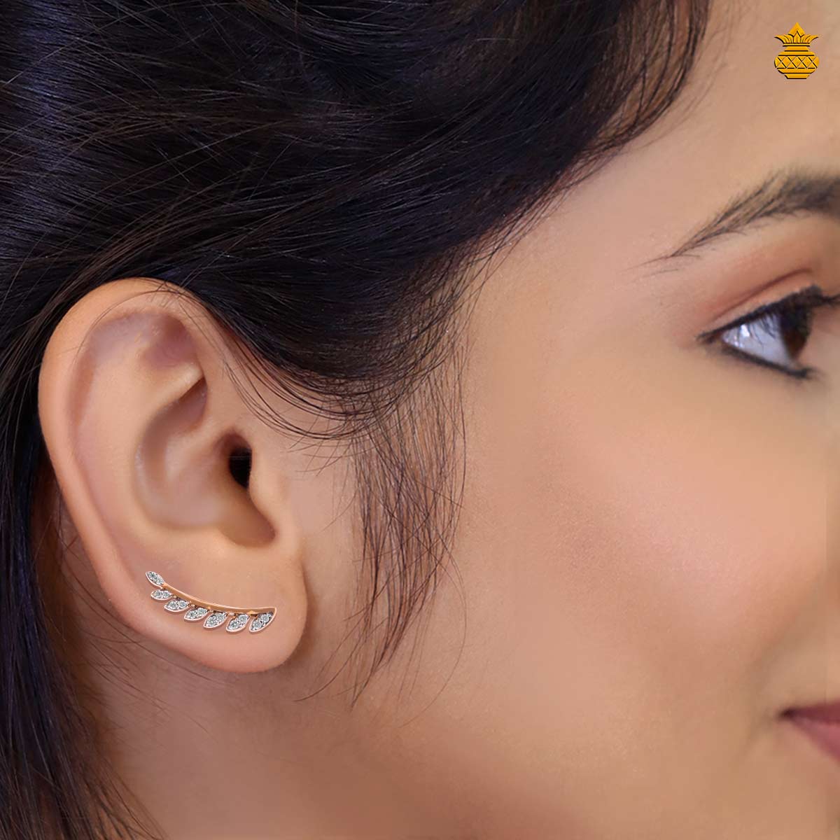 18Kt Rose Gold Leaf Design Bluetooth Stud